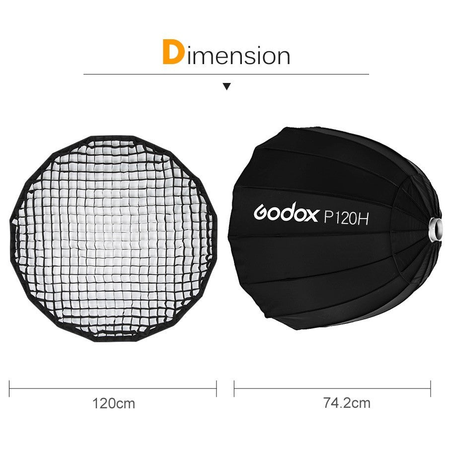 Ship 24 Hour Godox Portable P120H 120CM Deep Parabolic Honeycomb Grid Softbox Bowens Mount Studio