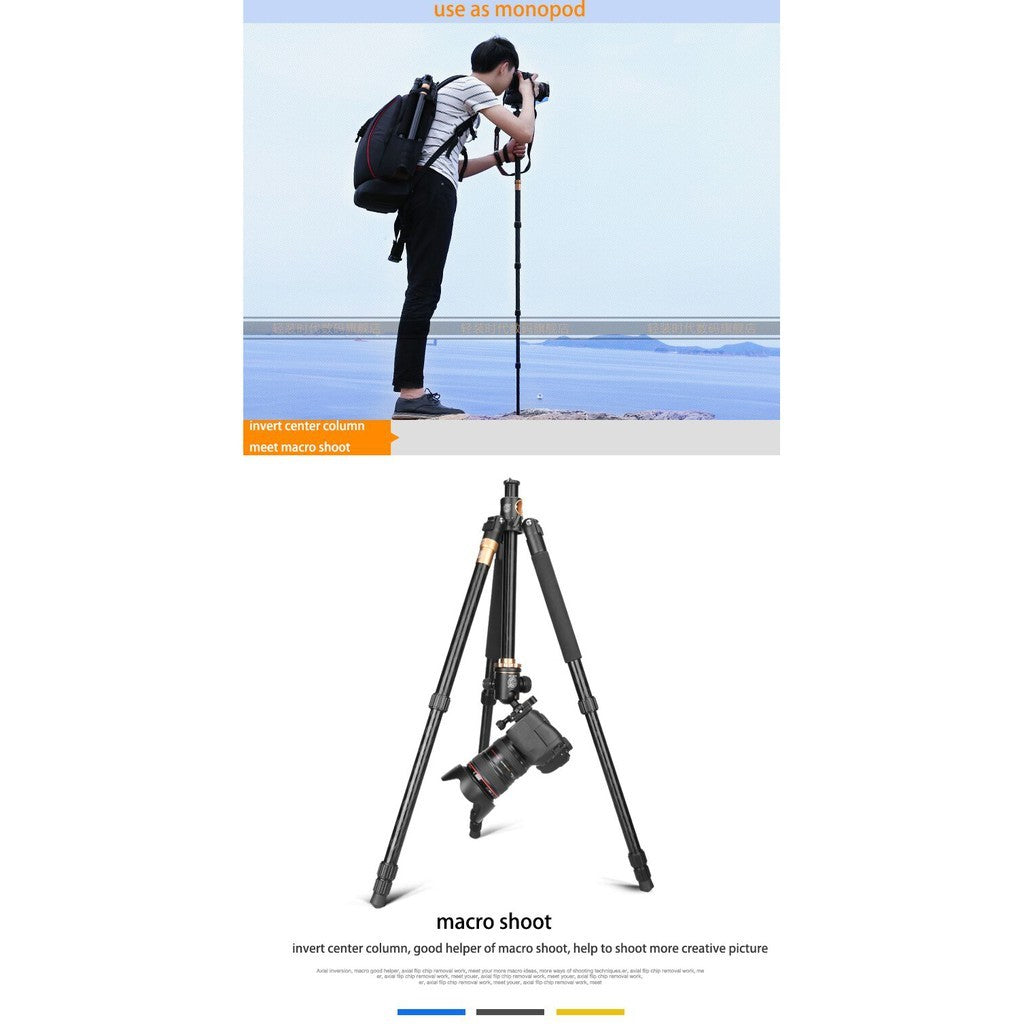 QZSD Q999H Horizontal Multifunction Aluminium Horizontal Flat Lay Tripod Monopod with Ball Head Center Column