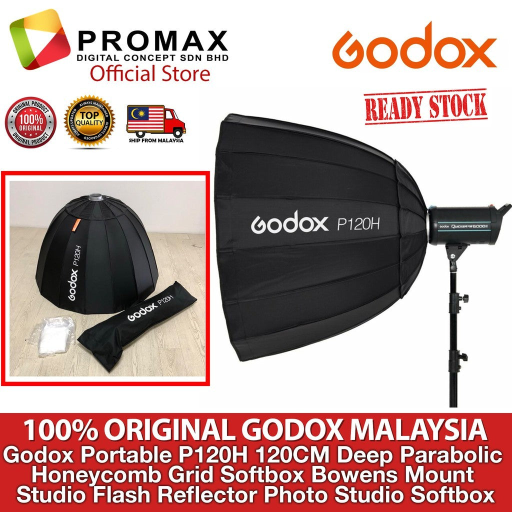 Ship 24 Hour Godox Portable P120H 120CM Deep Parabolic Honeycomb Grid Softbox Bowens Mount Studio