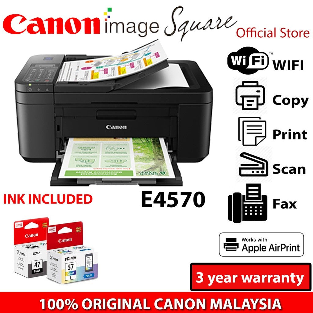 NEW !! Canon Pixma E4570 Wireless All-In-One with Fax and auto 2 sided printing printer