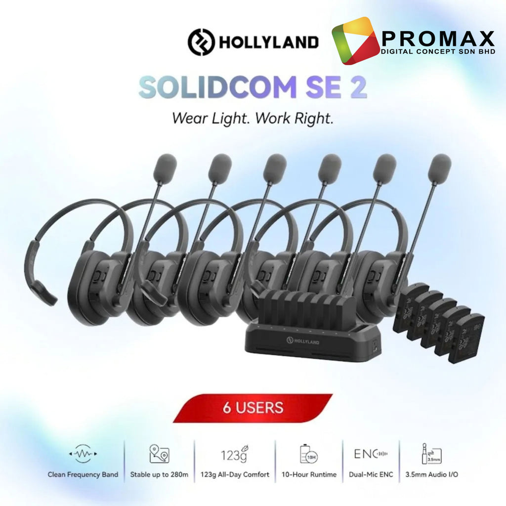 Hollyland Solidcom SE 2 1.9Ghz Full-Duplex Wireless Intercom Headset System with Dual-Mic ENC 2s 4s 6s 8s