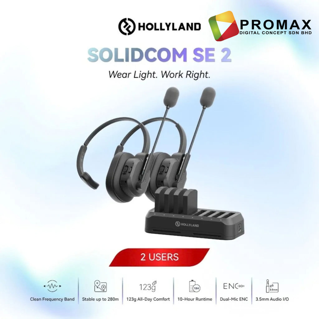 Hollyland Solidcom SE 2 1.9Ghz Full-Duplex Wireless Intercom Headset System with Dual-Mic ENC 2s 4s 6s 8s