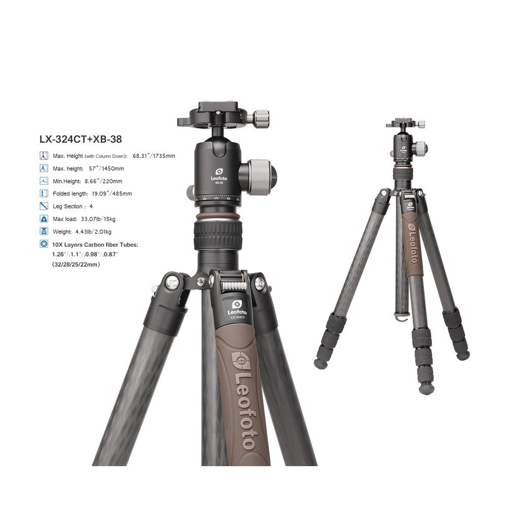Leofoto (LX324CT - XB38) Urban Series LX-324CT+XB-38 Professional Carbon Fiber Tripod