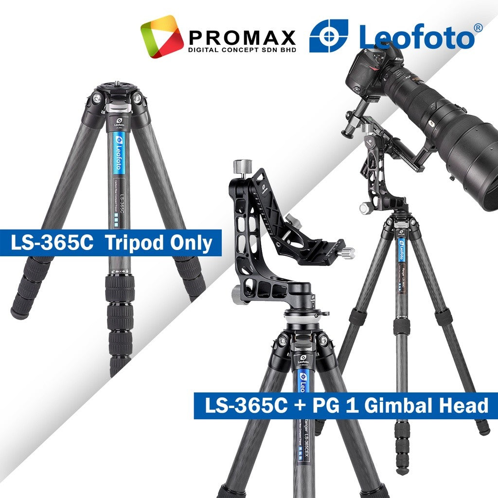 Leofoto LS-365C / LS-365C + PG 1 Gimbal Head Ranger Series Compact Carbon Fiber Tripod BLACK