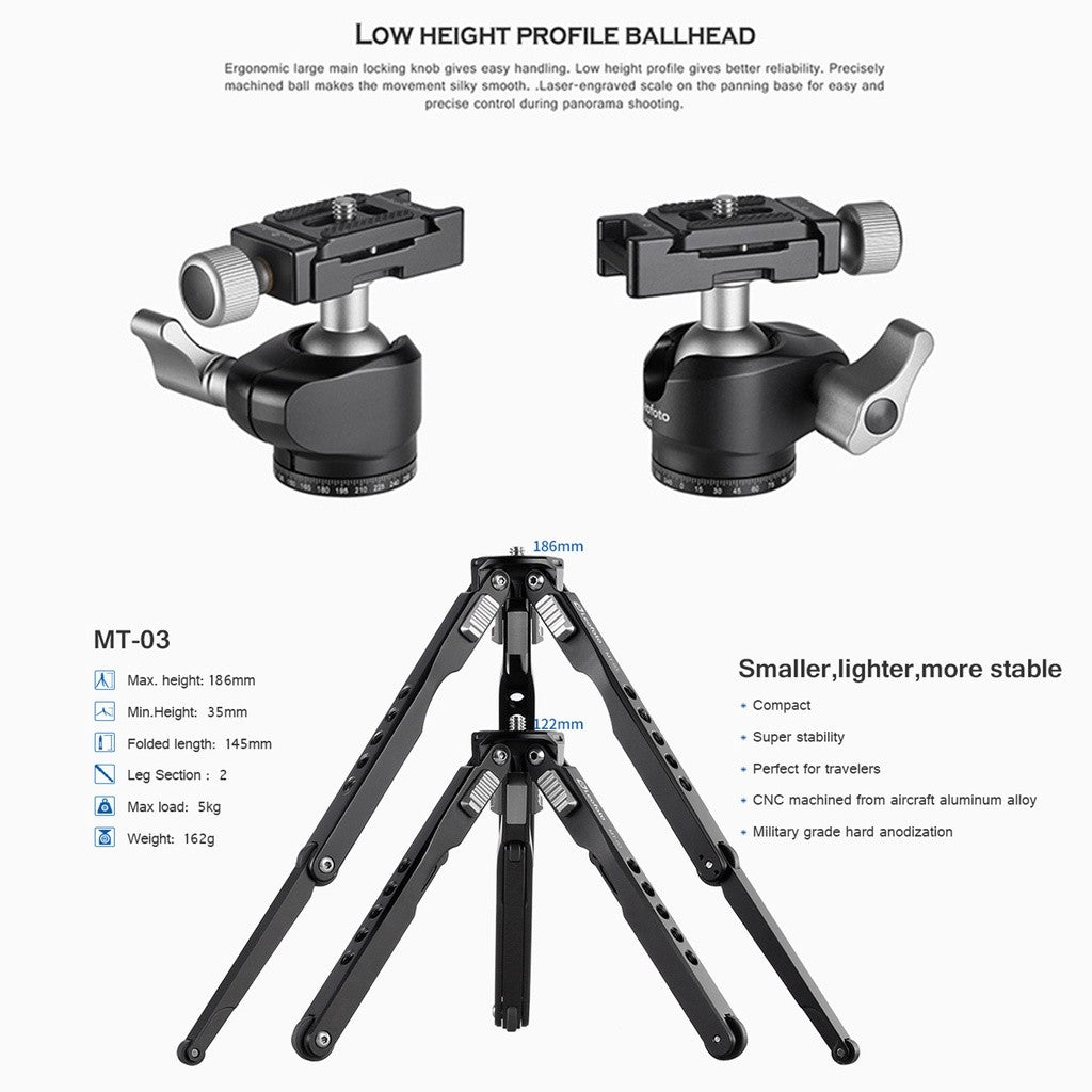 Leofoto MT-03 Spider Table top Tripod & LH-25 Mini Ball Head