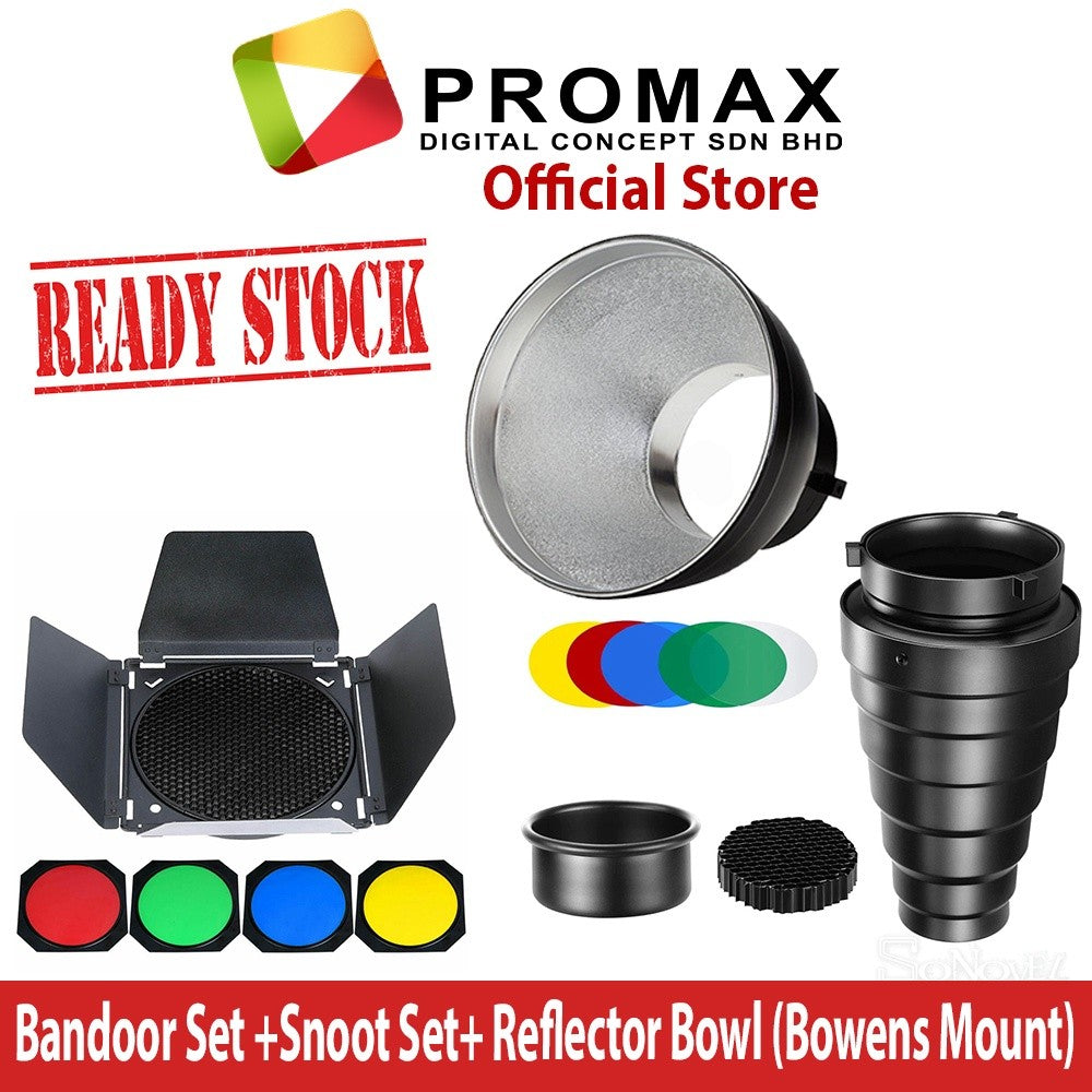 Ready Stock!! bandoor Godox Barndoor snoot snoot set + 4 Colour gel + Honeycomb Kit Set + Reflector Bowens
