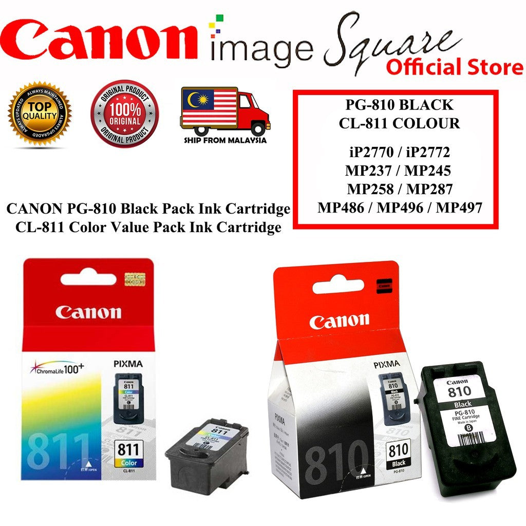 CANON PG-810 Black CL-811 Color PG-810XL Value / Twin Pack Ink Cartridge iP2770 iP2772 MP237 MP245  MP258 MP287
