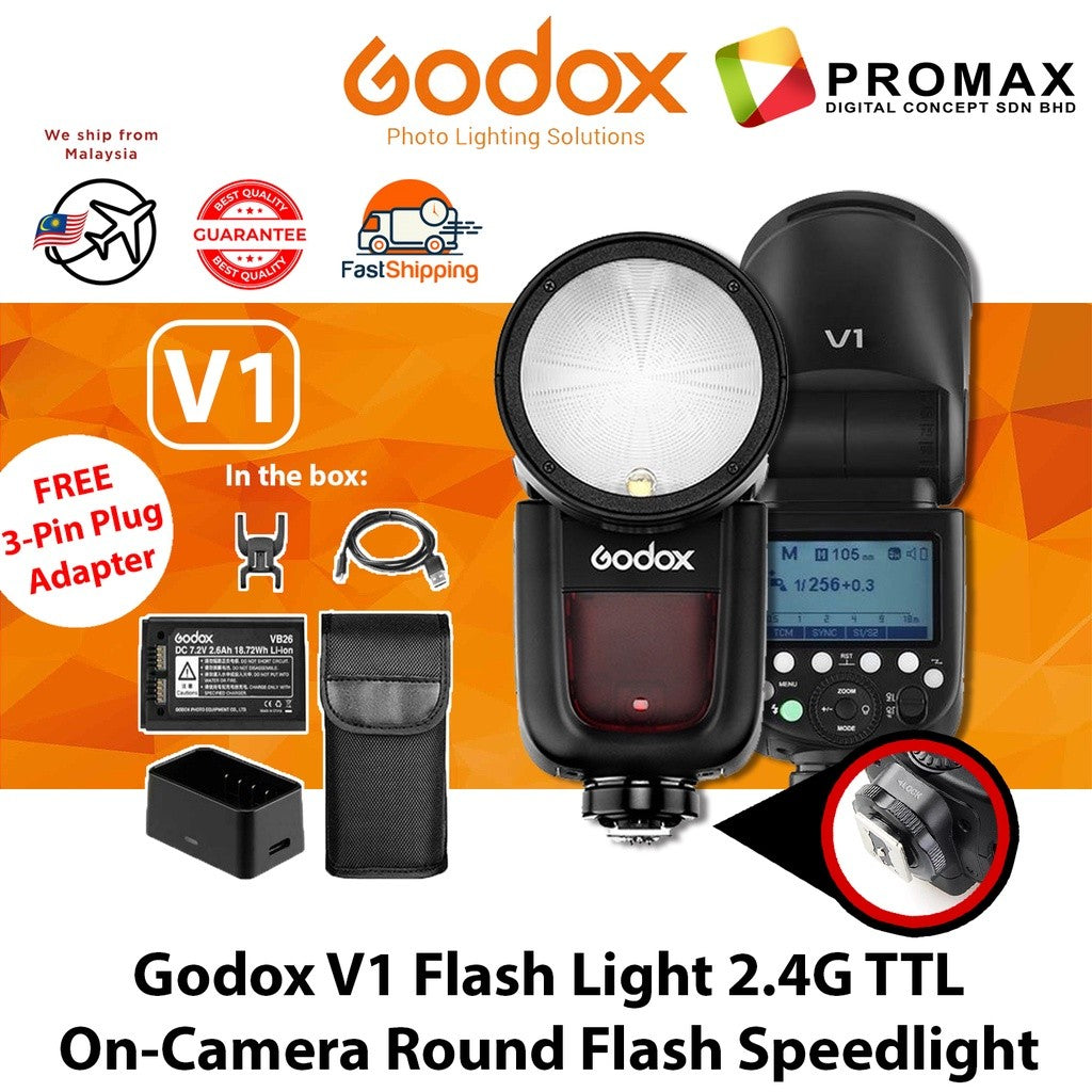 Godox V1 V1F Speedlight Round Flash TTL Battery + AK-R1 VB26 X2T Trigger Accessory Kit - V1 F