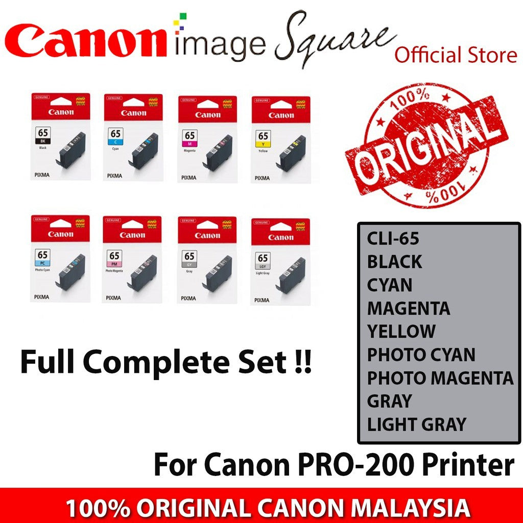 Canon Ink Cartridges CLI-65  cli 65 cli65 Full Set (BK/C/Y/M/PM/PC/GY/LGY )For Canon PIXMA PRO 200