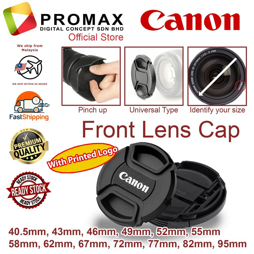 Canon Center-Pinch Snap-On Camera Front Lens Cap 49mm 52mm 55mm 58mm 62mm 67mm 72mm 77mm 82mm 95mm
