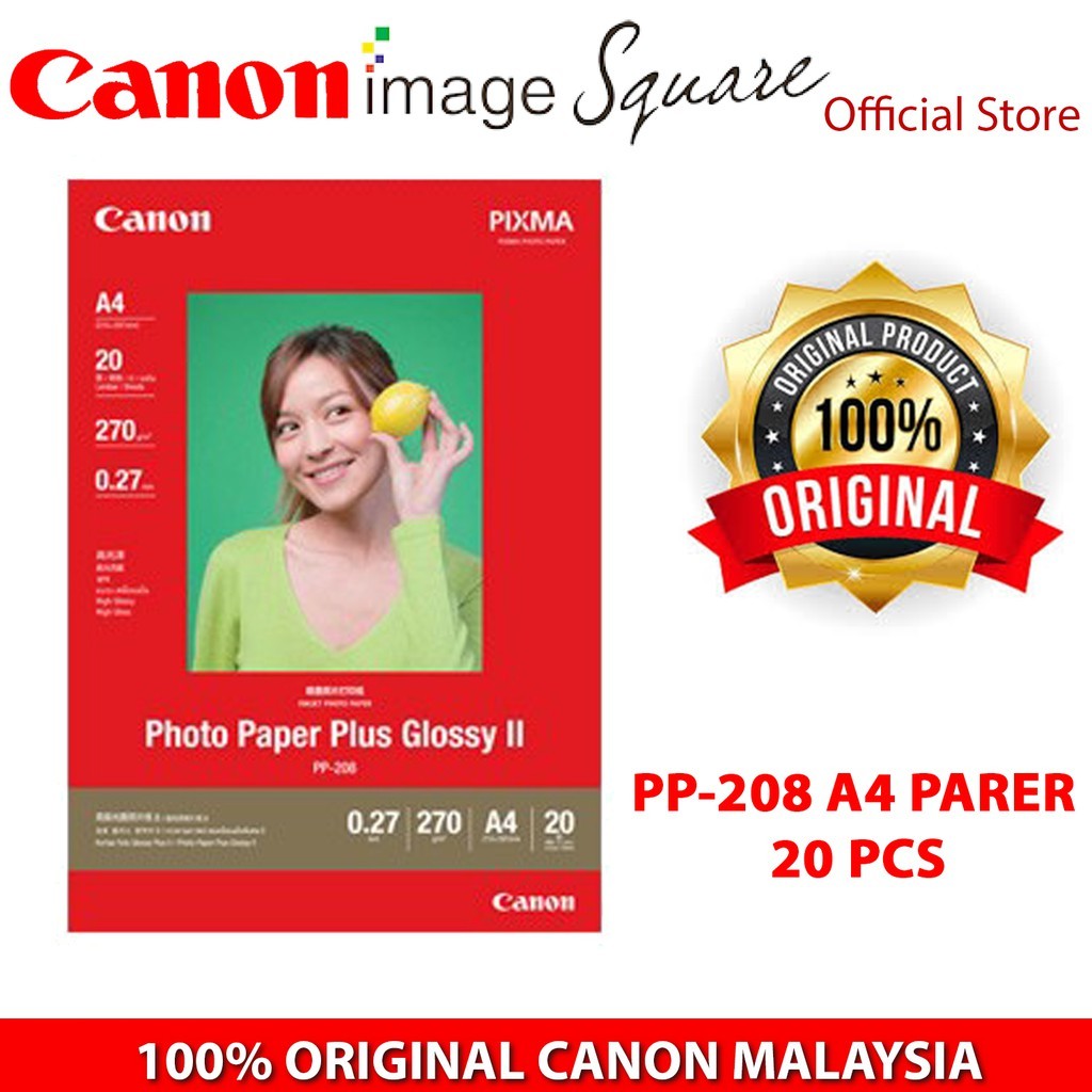 CANON PP-208 A4 PP 208 (20 sheets) 270gm PHOTO PAPER PLUS GLOSSY II For Lifestyle Photo