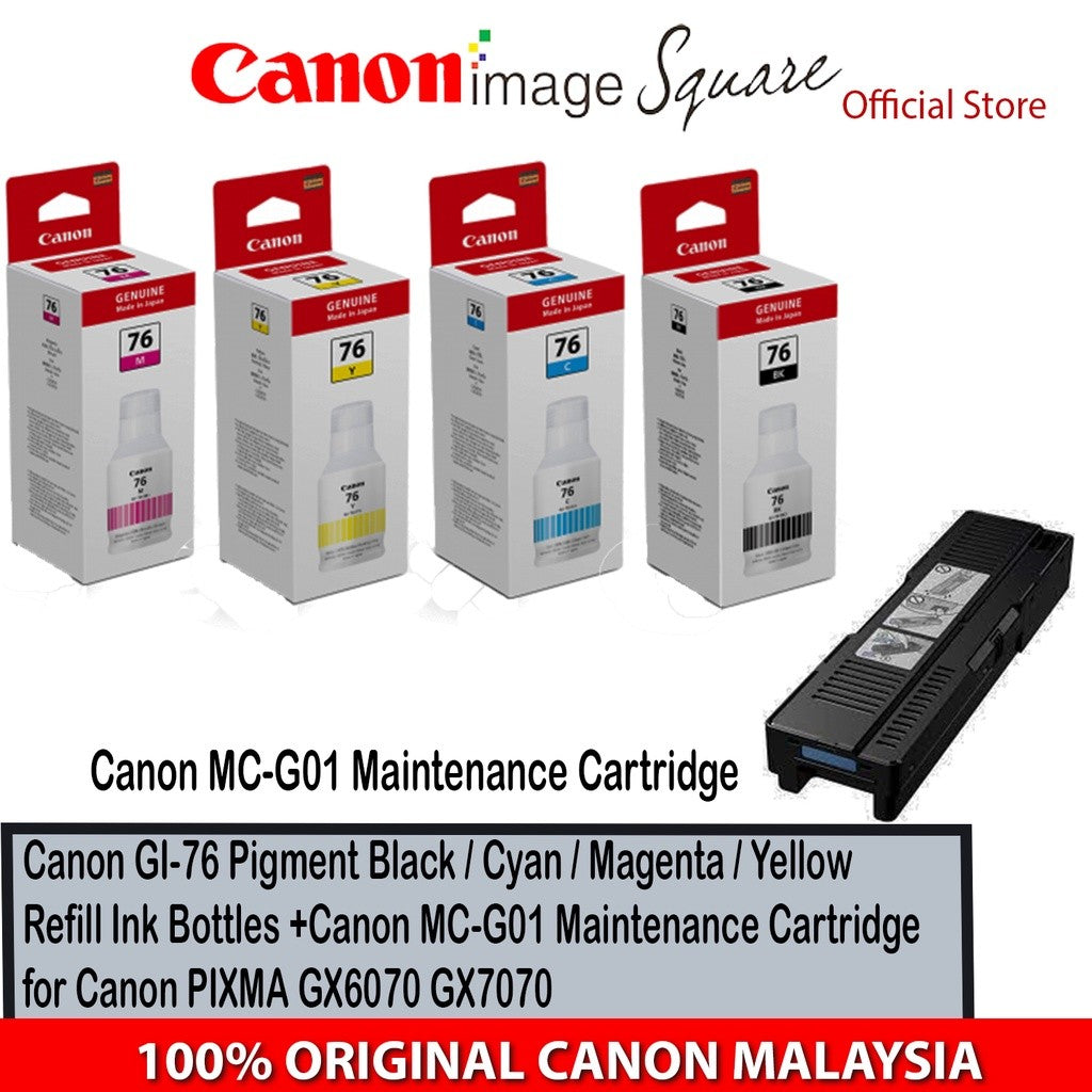 Canon GI-76 INK (Pigment Black/Cyan/Magenta/Yellow) GI76 Toner Ink Bottles for Canon PIXMA GX6070 GX7070