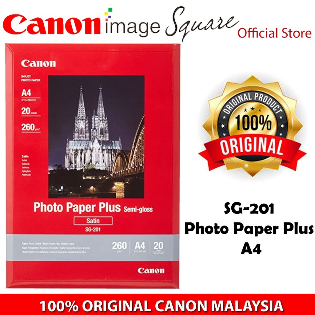 CANON SG-201 A4 ( 20 Sheets ) SATIN 260gm SG 201 Photo Paper Plus semi glossy
