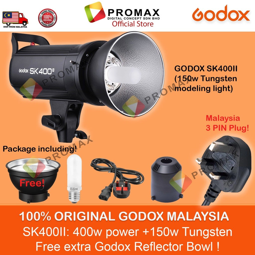 FREE BOWL! Godox SK400II / SK400II-V Professional Compact 400Ws Studio Flash Strobe Light SK400IIV SK-400II SK-400
