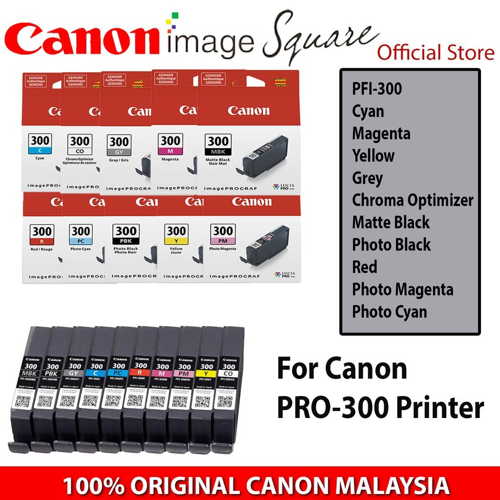 Canon PFI-300 Ink Cartridges ( MBK/PBK/C/Y/M/PM/PC/GY/CO/RD )For Canon PIXMA PRO 300 PRO300