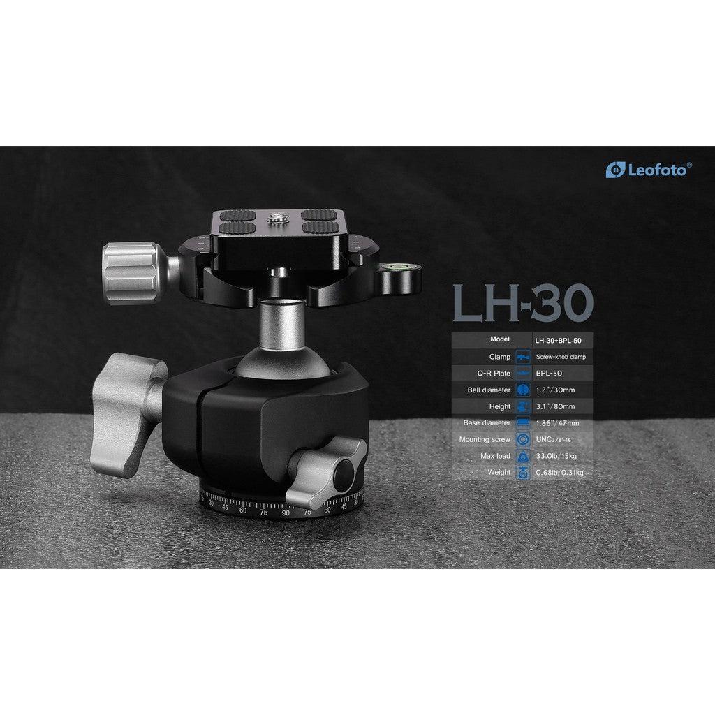 Leofoto LH-30+BPL-50 Ball Head for Tripod ( DLSR/Mirrorless/Camcorder ) Leofoto 10 Years Warranty Malaysia