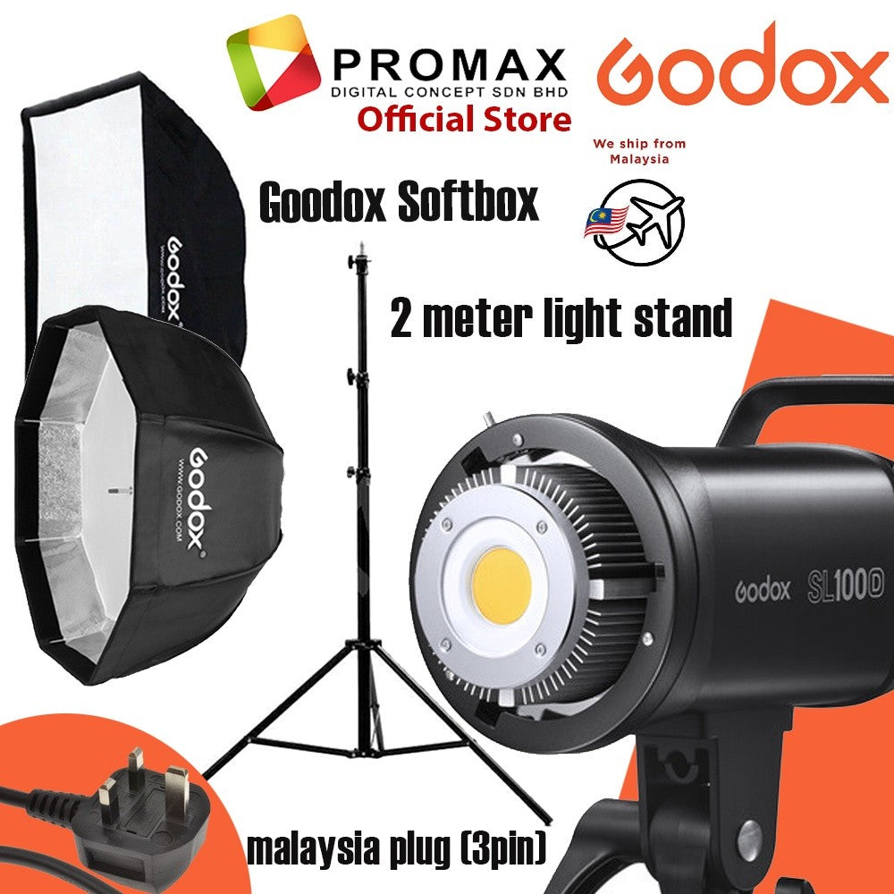 Ready Stock Godox SL100D SL-100D SL100 SL-100 Daylight LED Video Light (5600K) with softbox set SL-100W SL100W
