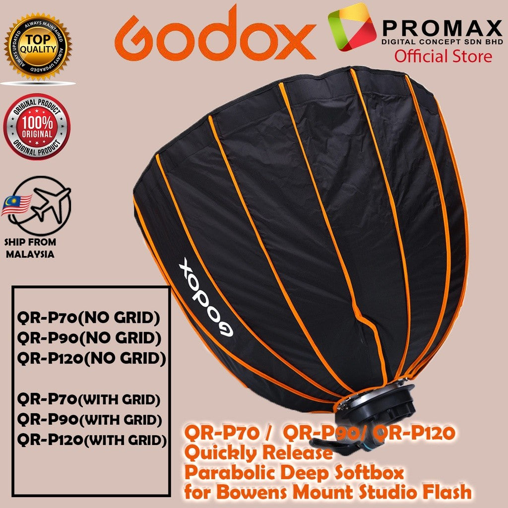 Godox QR-P70 70CM QR-P90 90CM QR-P120 120CM Quickly Release Parabolic Deep Softbox Bowens Mount Studio Flash