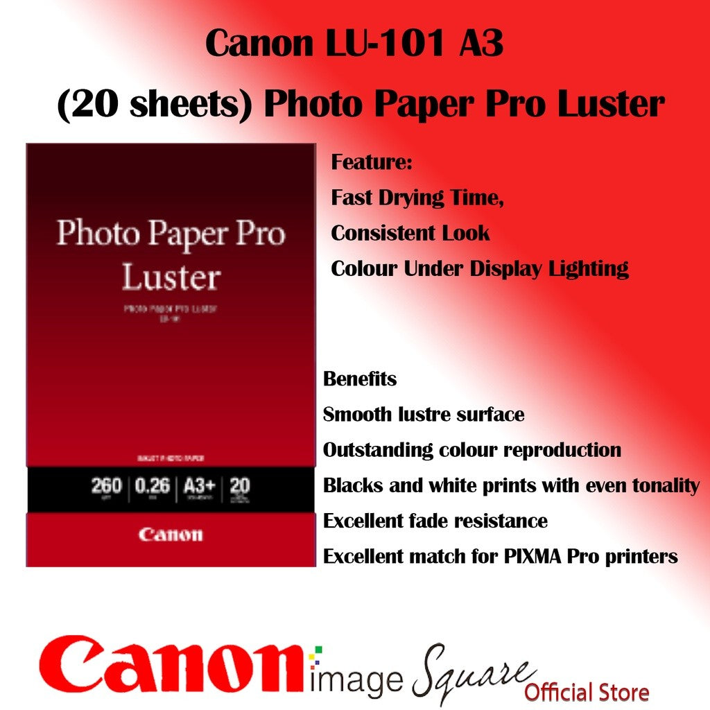 Canon A3 Photo Paper 20 shts LU-101 PT-101 PM-101 Plus Glossy II / Pro Luster / Pro Premium Matte