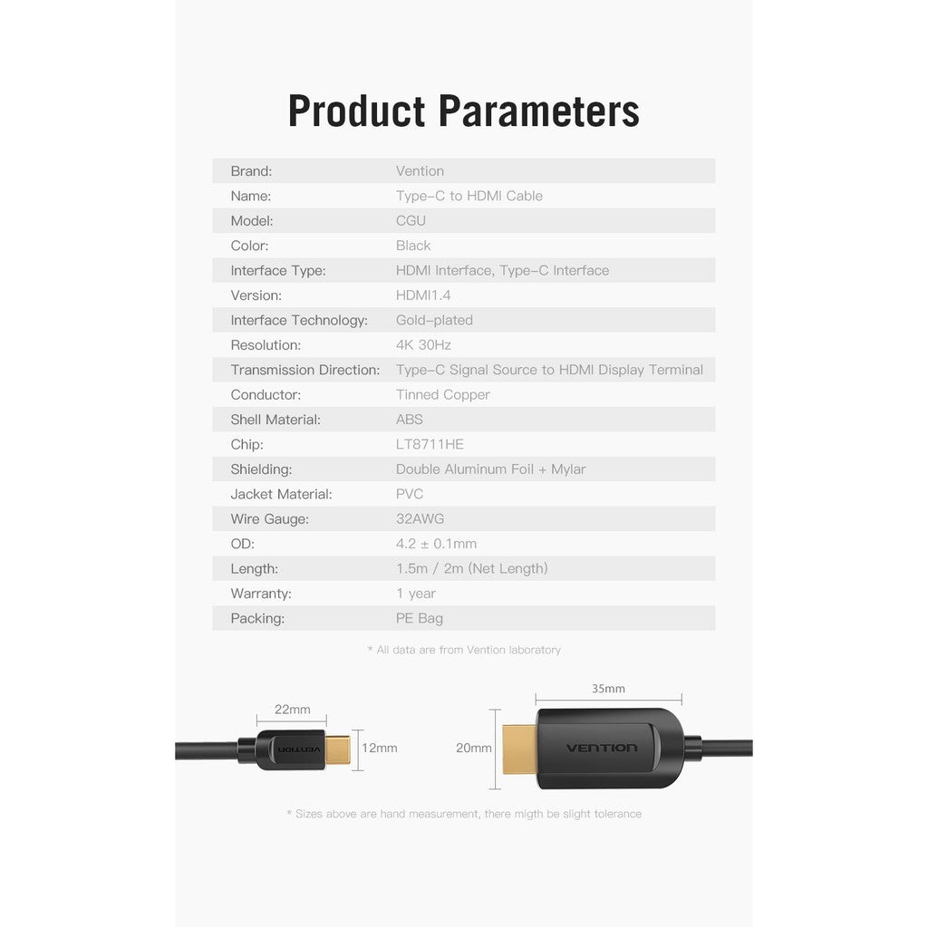 READY STOCK Vention Type-C to HDMI 2.0 Cable Metal UHD 4K 60Hz Type C USB C to HDMI Cable 1.5 meter