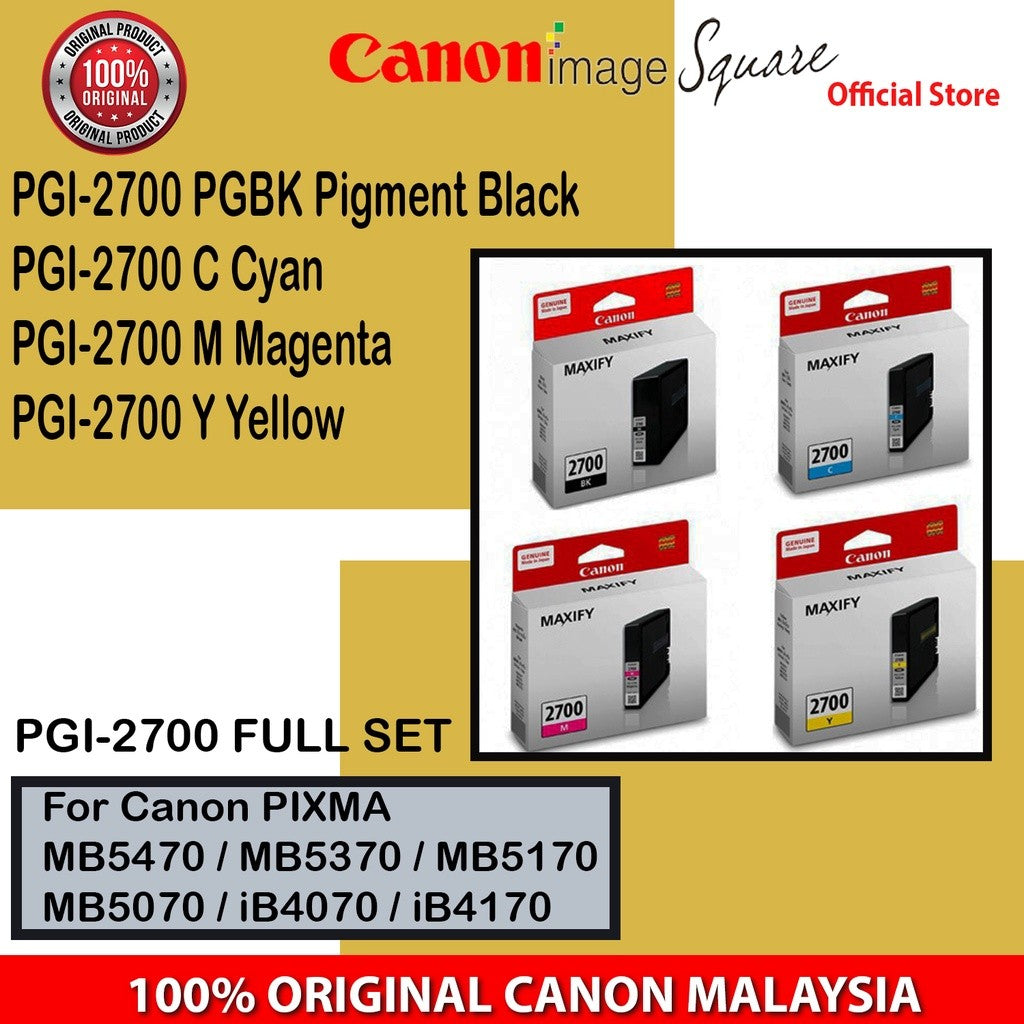Canon PGI-2700 XL / PGI-2700 (BK/Y/M/C) Full Set For MB5470/MB5170/IB4170 2700XL 2700 INK CATRIDGE