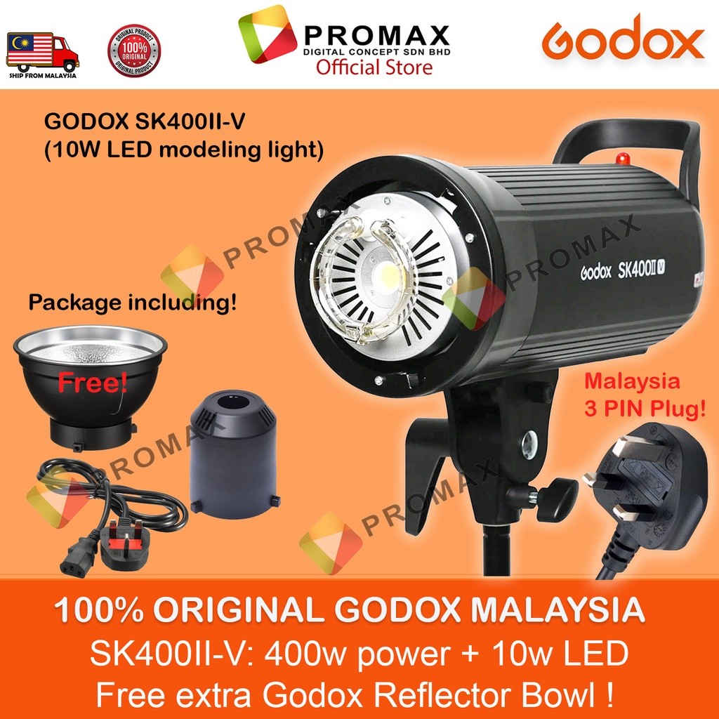 FREE BOWL! Godox SK400II / SK400II-V Professional Compact 400Ws Studio Flash Strobe Light SK400IIV SK-400II SK-400