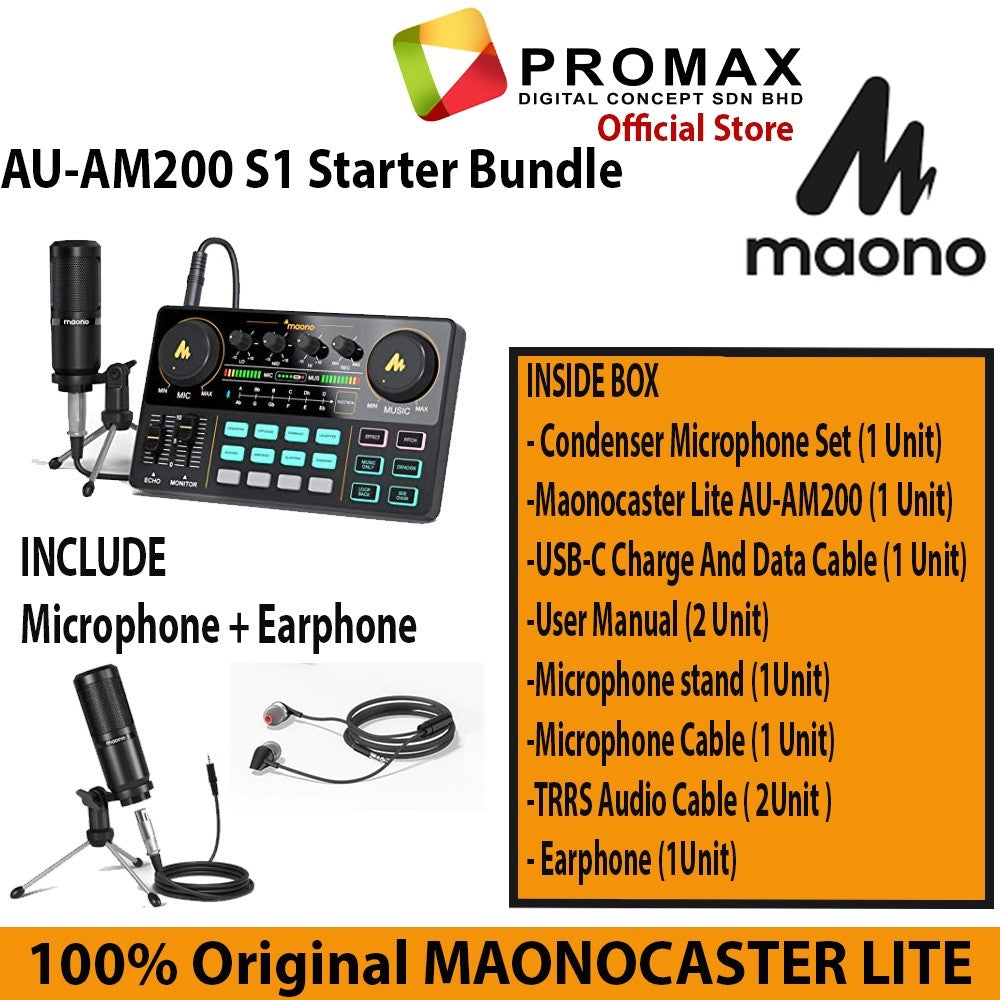 RM20 CASHBACK! MAONO AU-AM200 LITE / S1 Portable podcast Console Live Broadcast SoundCard Mixer Streaming Maonocaster