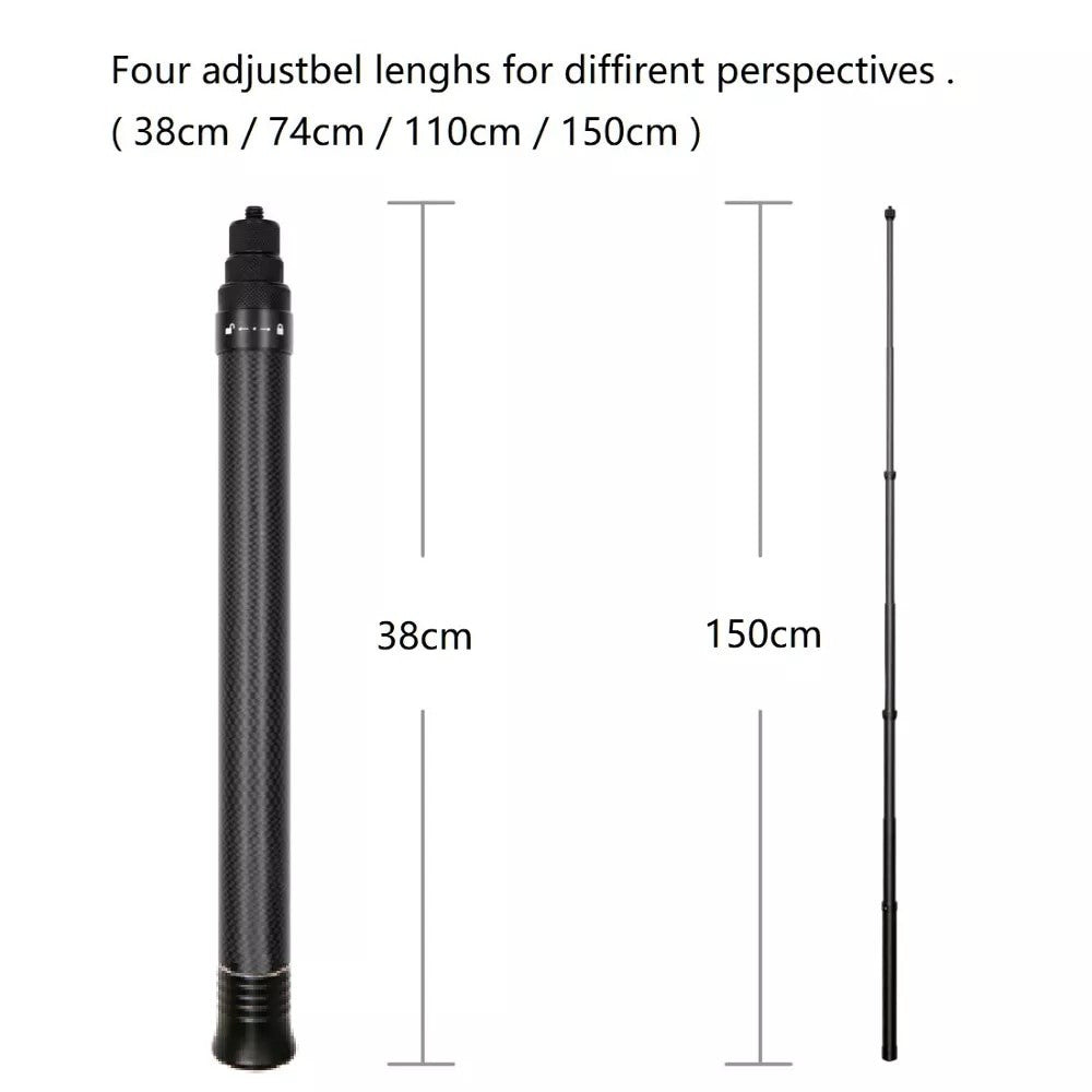 TELESIN 3M / 1.5M Ultra Long Light Carbon Fiber Invisible Selfie Stick Pole For Insta360 ONE X2 X3 R GoPro Action Camera