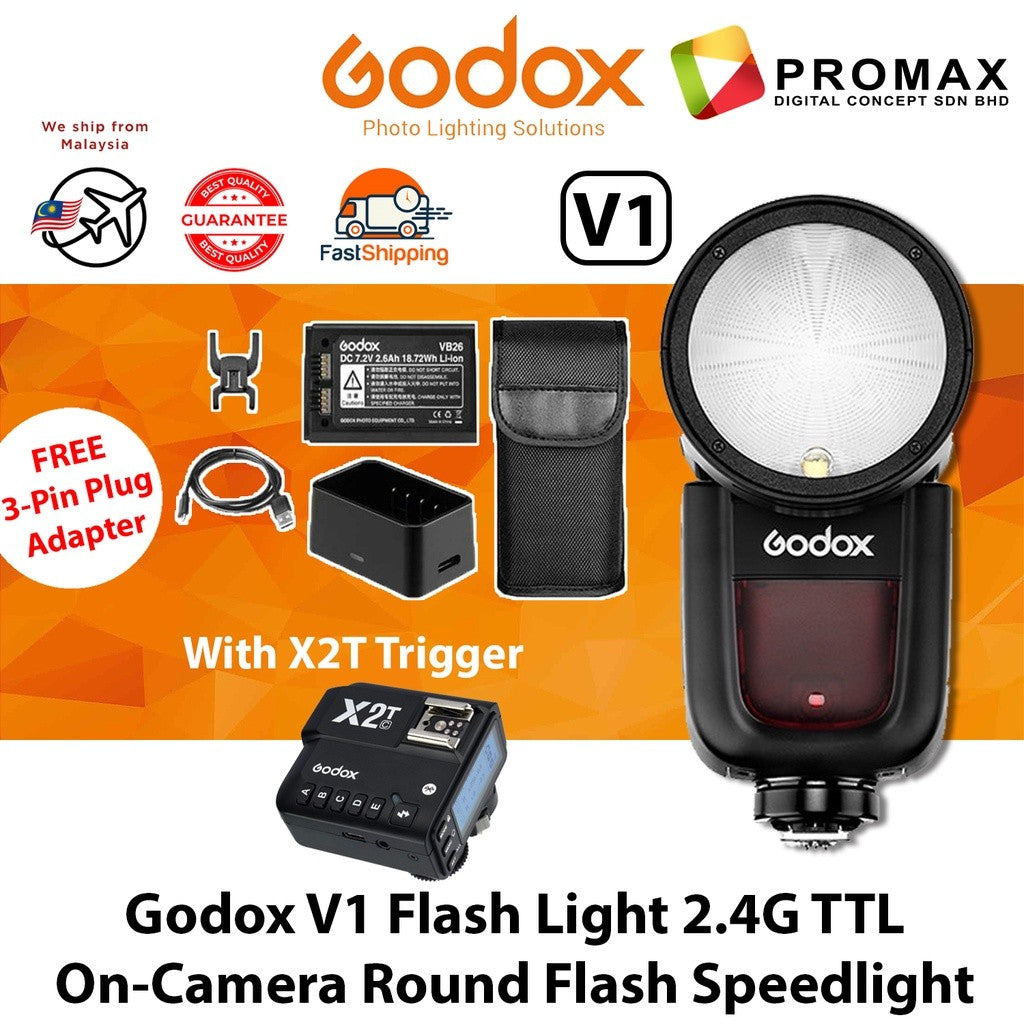 Godox V1 V1F Speedlight Round Flash TTL Battery + AK-R1 VB26 X2T Trigger Accessory Kit - V1 F