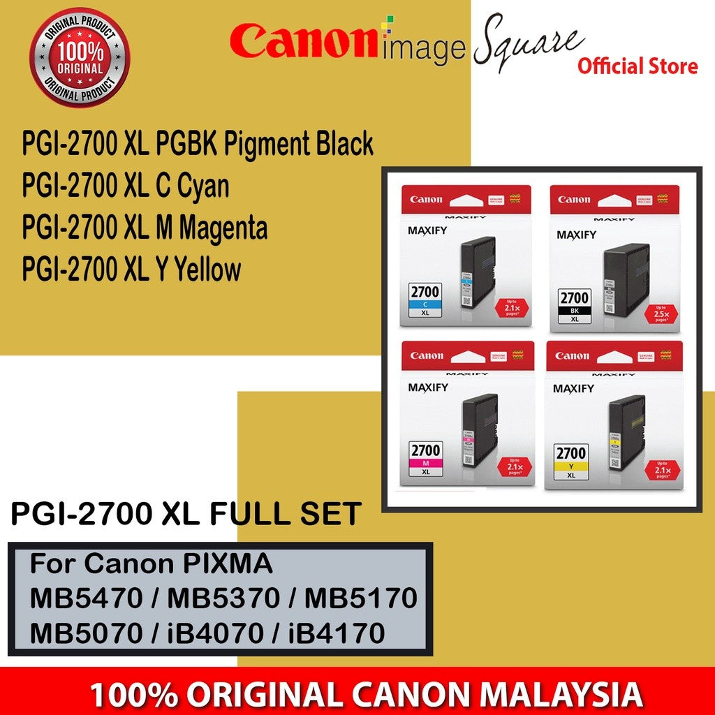 Canon PGI-2700 XL / PGI-2700 (BK/Y/M/C) Full Set For MB5470/MB5170/IB4170 2700XL 2700 INK CATRIDGE