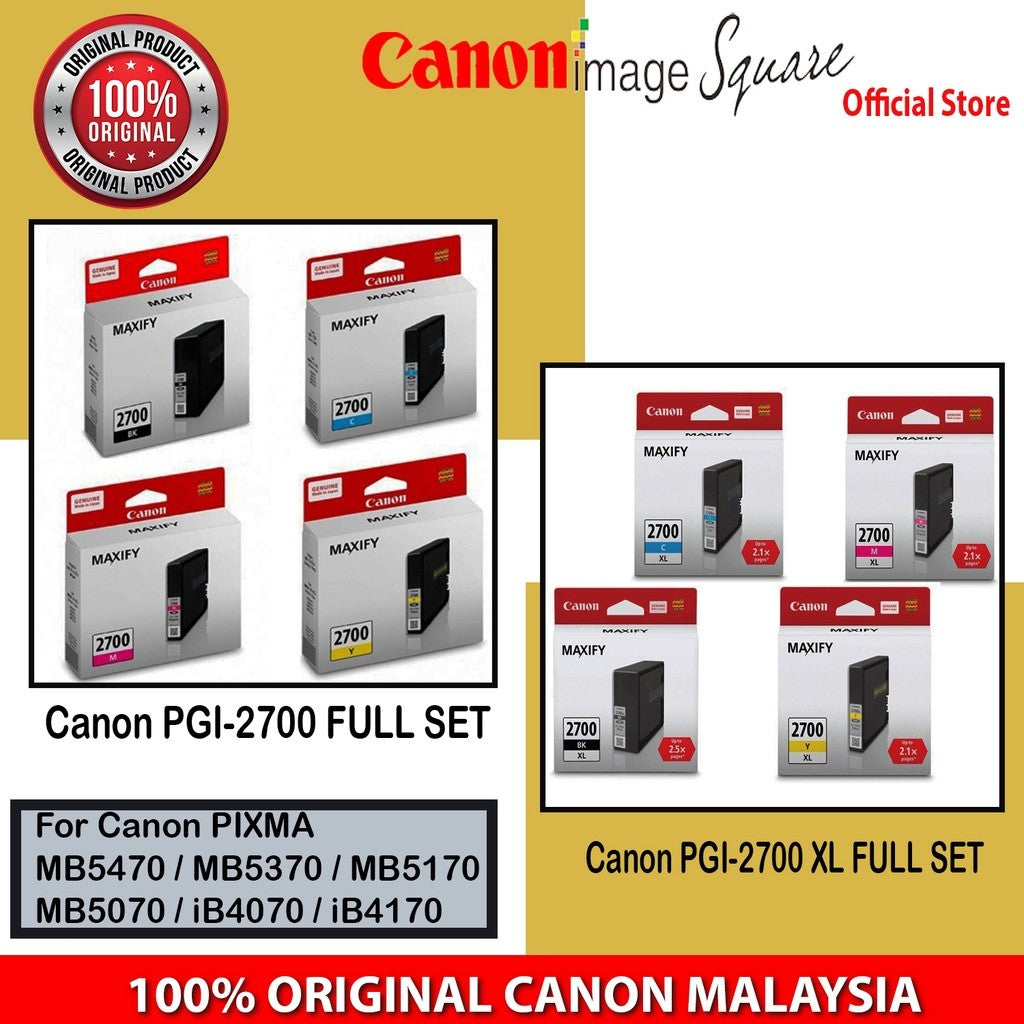 Canon PGI-2700 XL / PGI-2700 (BK/Y/M/C) Full Set For MB5470/MB5170/IB4170 2700XL 2700 INK CATRIDGE