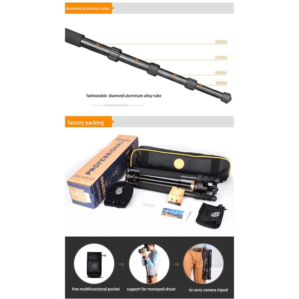 QZSD Q999H Horizontal Multifunction Aluminium Horizontal Flat Lay Tripod Monopod with Ball Head Center Column