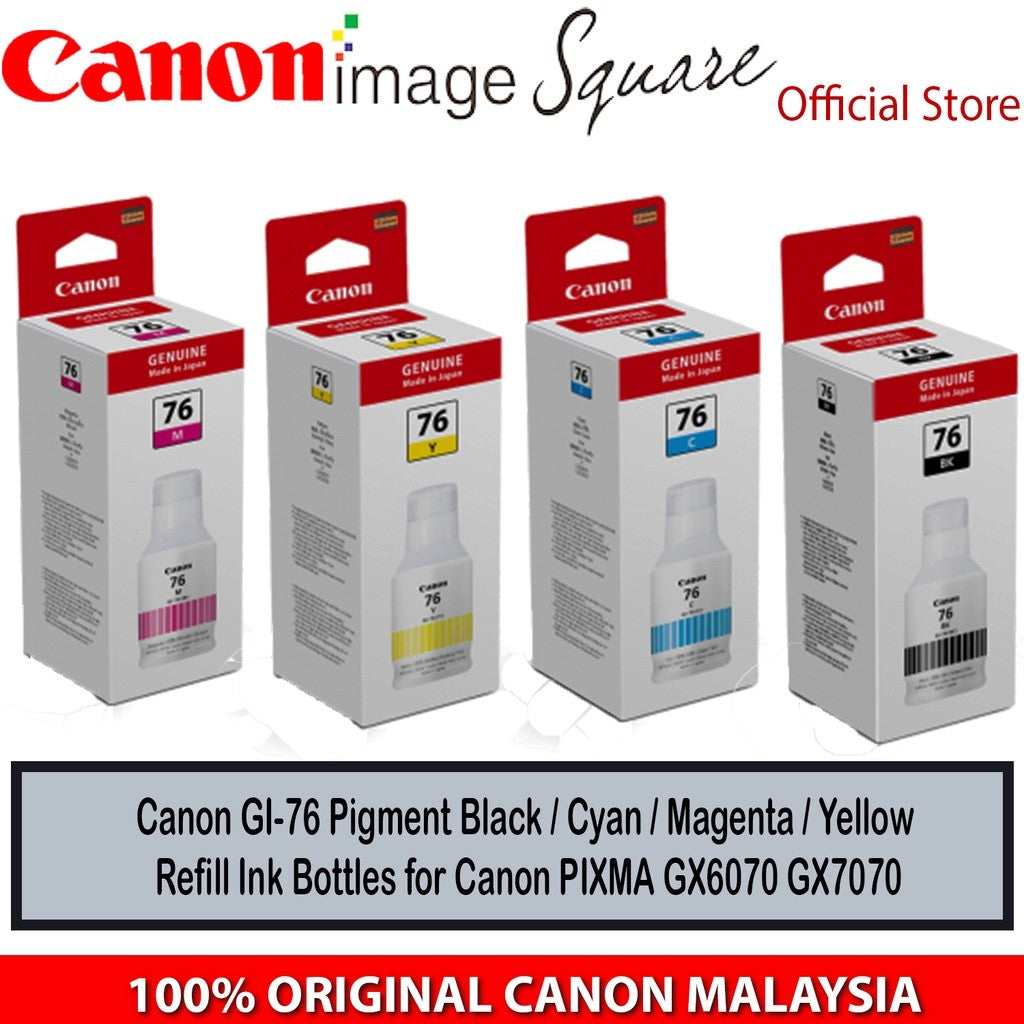 Canon GI-76 INK (Pigment Black/Cyan/Magenta/Yellow) GI76 Toner Ink Bottles for Canon PIXMA GX6070 GX7070