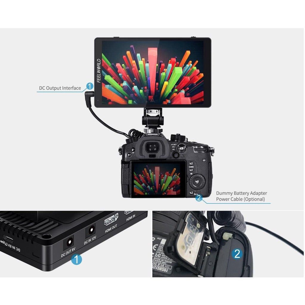 NEW! Feelworld F7 PRO 7 Inch 3D LUT Touch Screen 4K 60Hz DSLR Camera Monitor 1920x1200 IPS Panel F970 External Power Kit