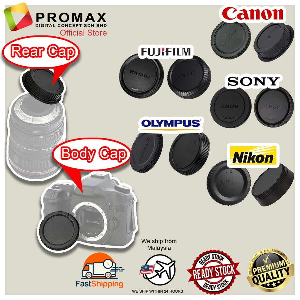 [Ready Stock] Camera SLR Mirorless Body Cap & Rear Lens Cap Cover Set for Canon Nikon Sony Fujifilm Olympus Micro 4/3 FT