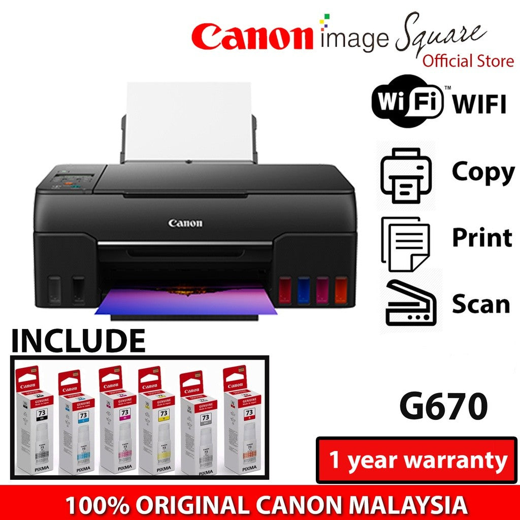 Ready Stock! CANON PIXMA G670 Easy Refillable Wireless All-In-One Ink Tank Quality Photo Printer with Original Ink