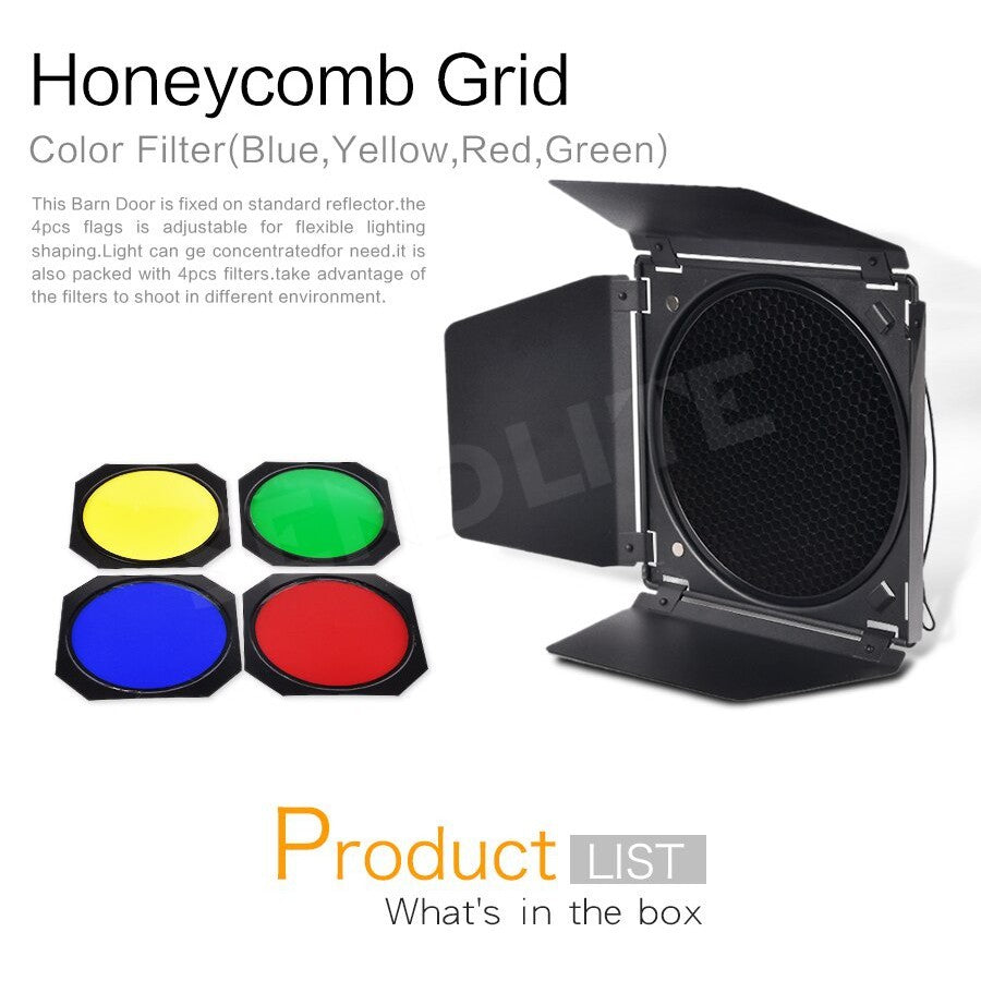 Ready Stock!! bandoor Godox Barndoor snoot snoot set + 4 Colour gel + Honeycomb Kit Set + Reflector Bowens