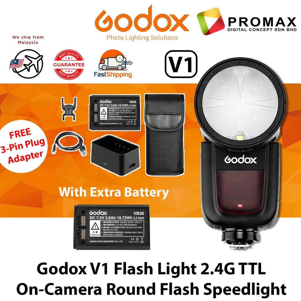 Godox V1 V1C CANON Flash Speedlight Round TTL Li-ion Battery AK-R1 VB26 X2T Trigger Accessory Kit