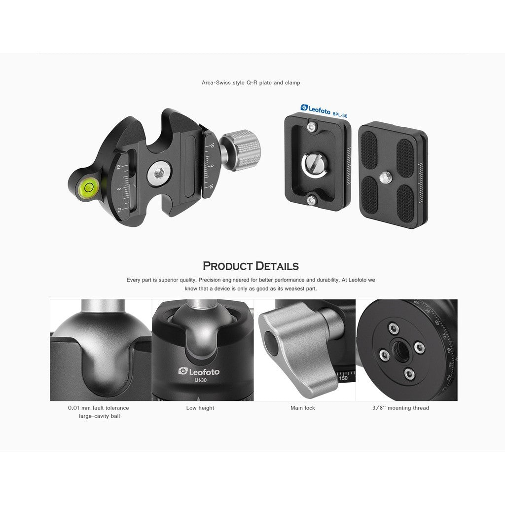 Leofoto LH-30+BPL-50 Ball Head for Tripod ( DLSR/Mirrorless/Camcorder ) Leofoto 10 Years Warranty Malaysia