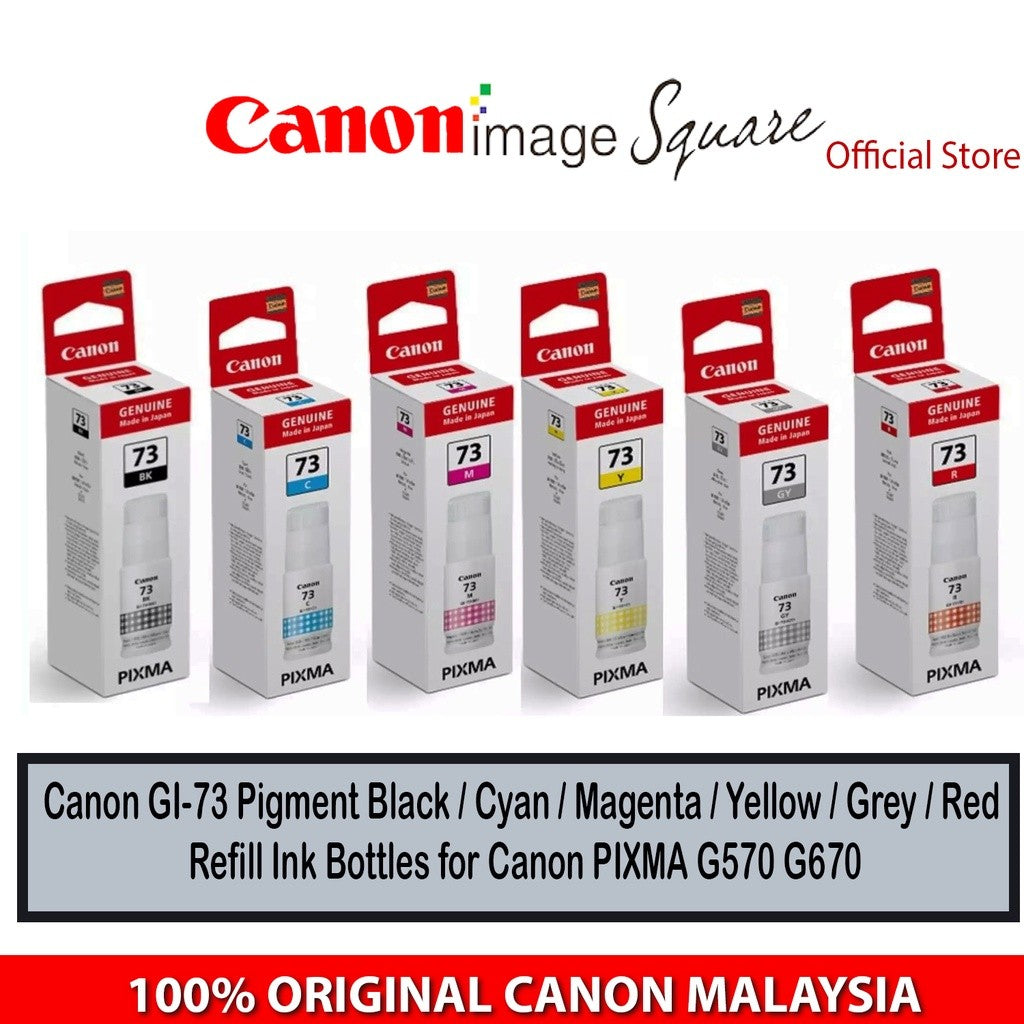 CANON GI-73 INK TANK BOTTLE BLACK CYAN MAGENTA YELLOW GREY RED FOR Printer G570 G670 GI73