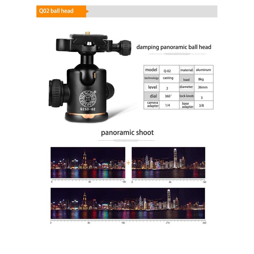 QZSD Q999H Horizontal Multifunction Aluminium Horizontal Flat Lay Tripod Monopod with Ball Head Center Column