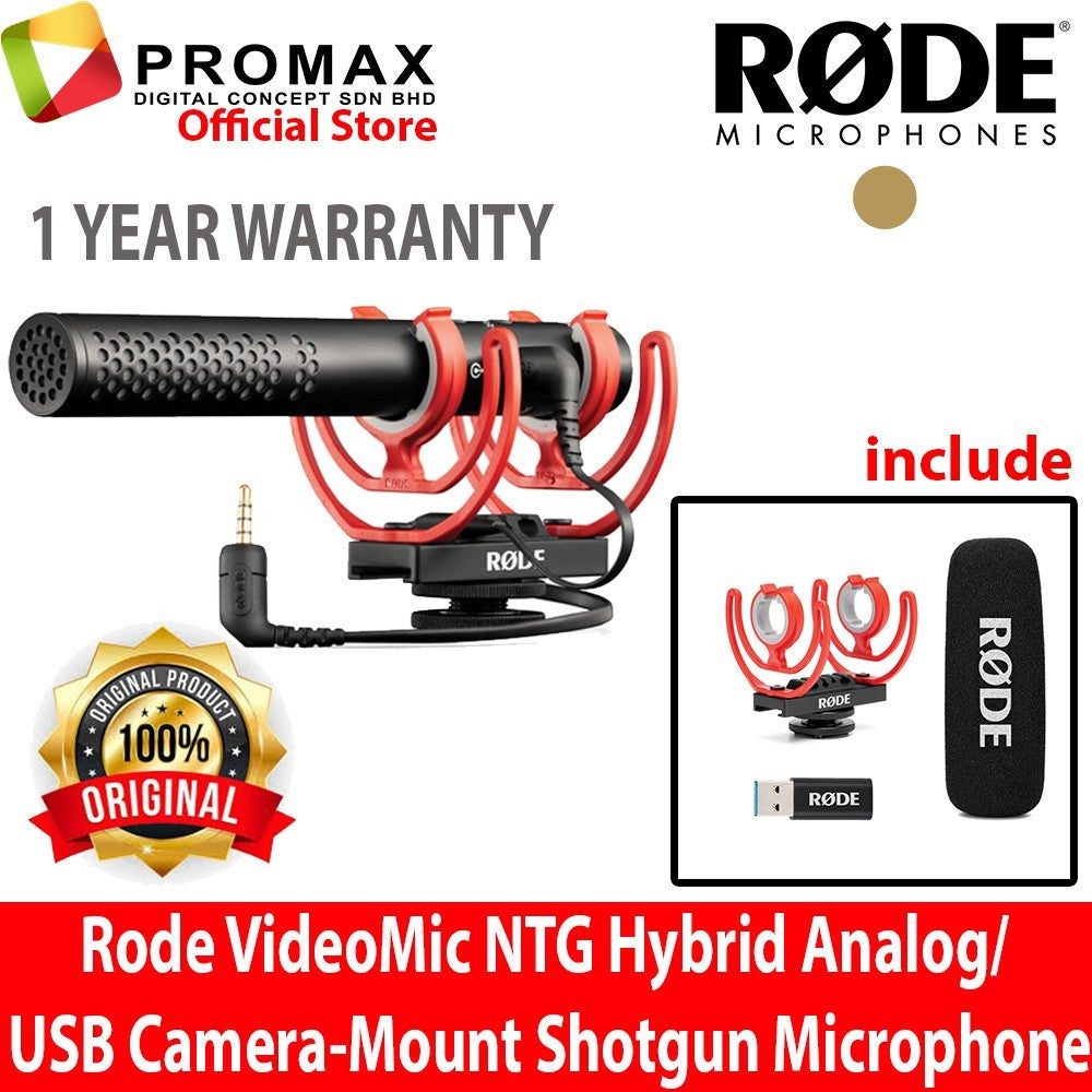 Rode VideoMic NTG Hybrid Analog / USB Camera-Mount Shotgun Microphone