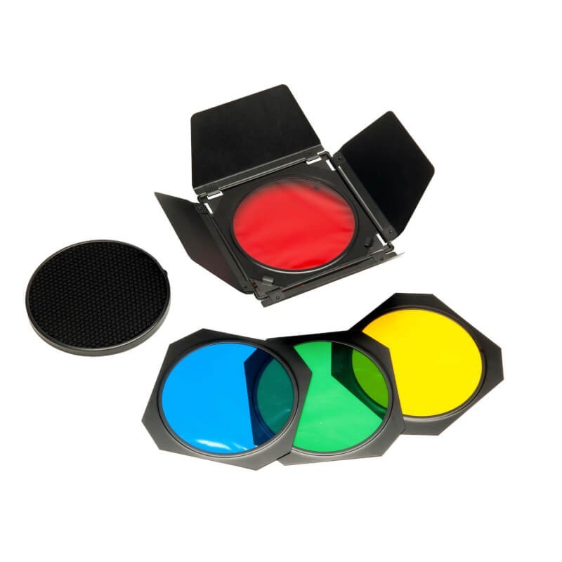 Ready Stock!! bandoor Godox Barndoor snoot snoot set + 4 Colour gel + Honeycomb Kit Set + Reflector Bowens
