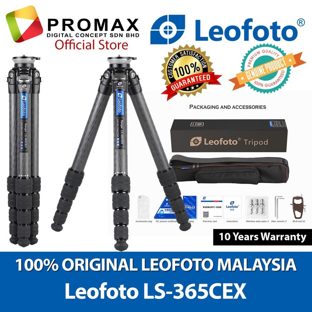 Leofoto LS-365CEX Ranger Series Carbon Fiber Tripod with 15° Leveling Base (Black)
