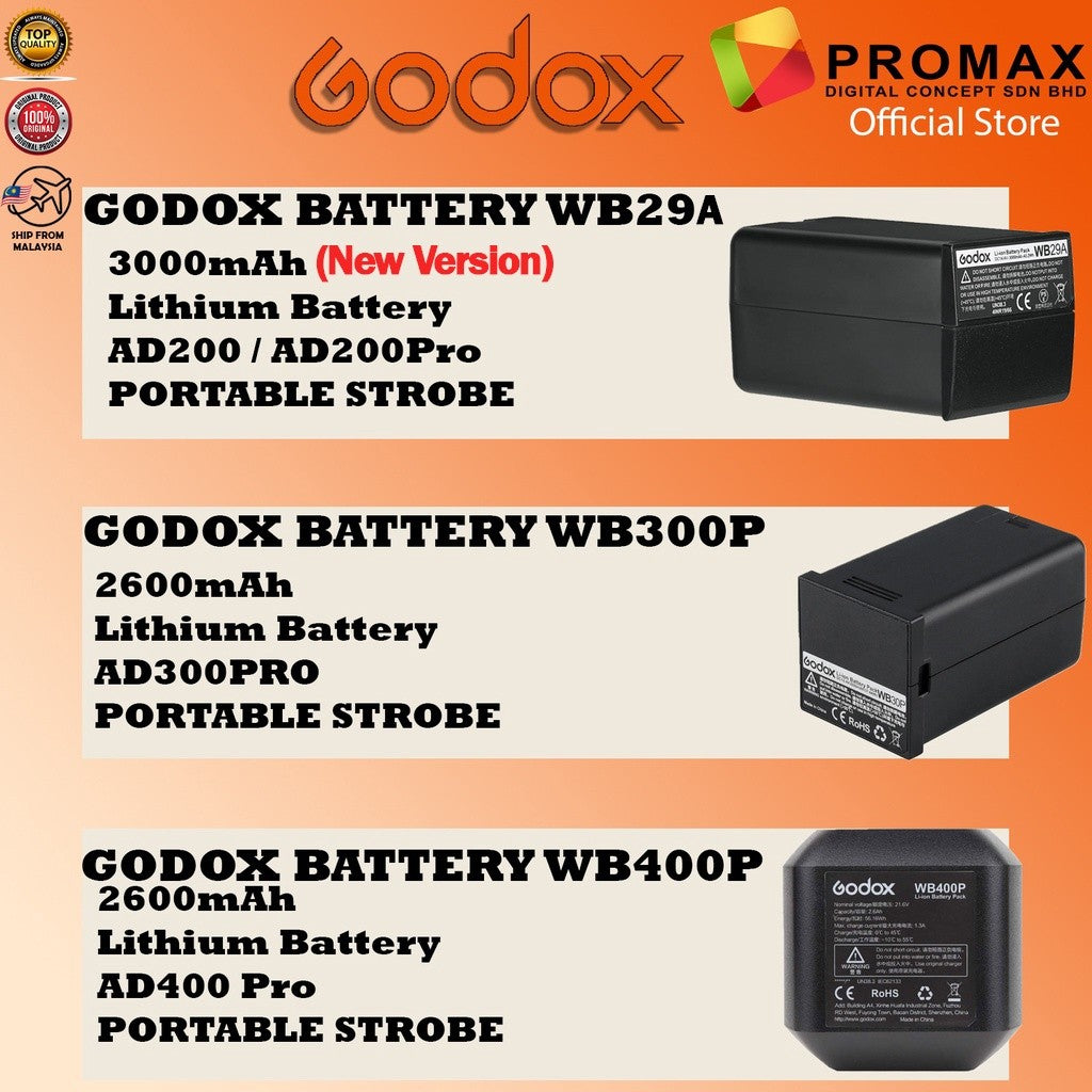 GODOX WB29A WB29 WB300P WB400P Lithium Ion Battery AD200 AD200Pro AD300 AD300PRO AD400 AD400PRO PRO
