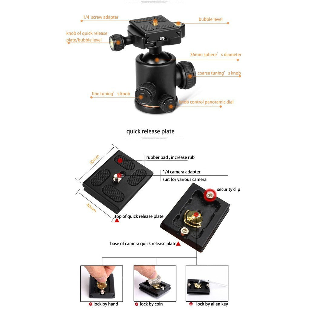 QZSD Q999H Horizontal Multifunction Aluminium Horizontal Flat Lay Tripod Monopod with Ball Head Center Column