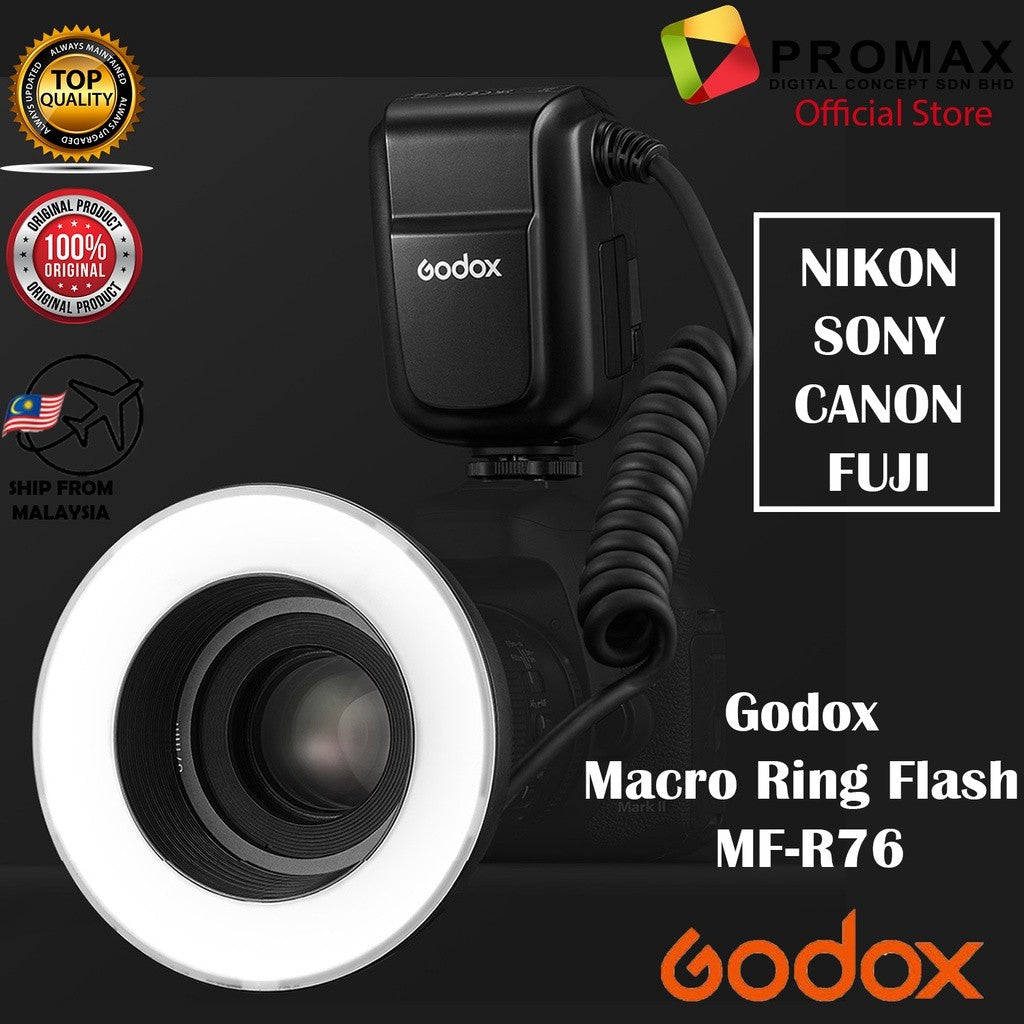 Godox MF-R76  / MF-R76S MF-R76C TTL Macro LED Ring Light Macro Speedlite Flash Light SONY NIKON CANON