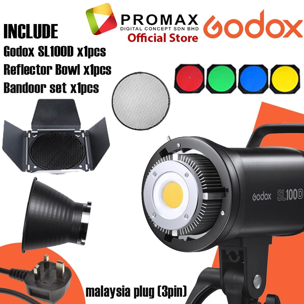Godox SL100D SL-100D SL100 SL-100 Daylight LED Video Light 5600K SINGLE Bandoor Set Snoot Set