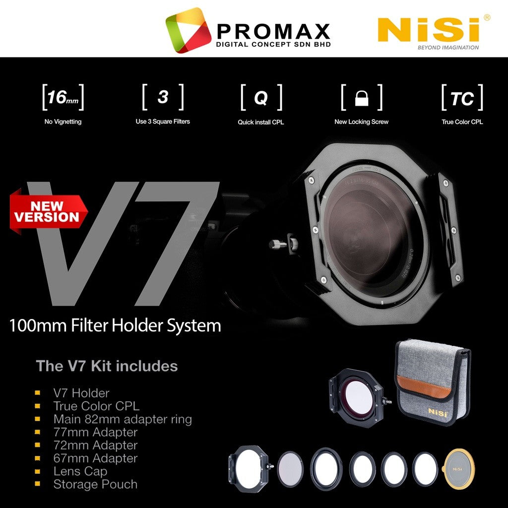 NiSi V7 100mm Filter Holder Kit with True Color NC CPL Landscape Polarizer and Lens Cap Set
