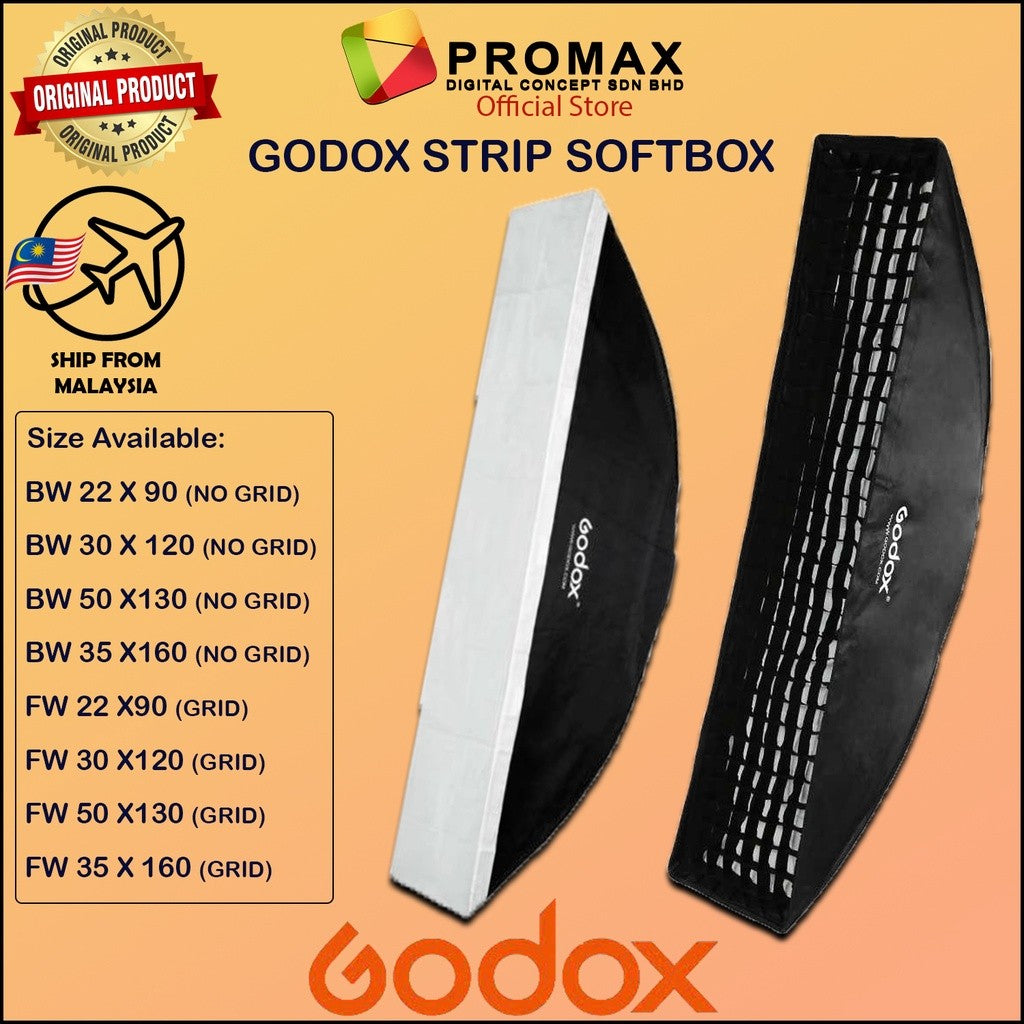 Godox SB-BW SB-FW 30X120 50X130 35X160 CM Strip Honeycomb Grid Rectangular Softbox Bowens Mount